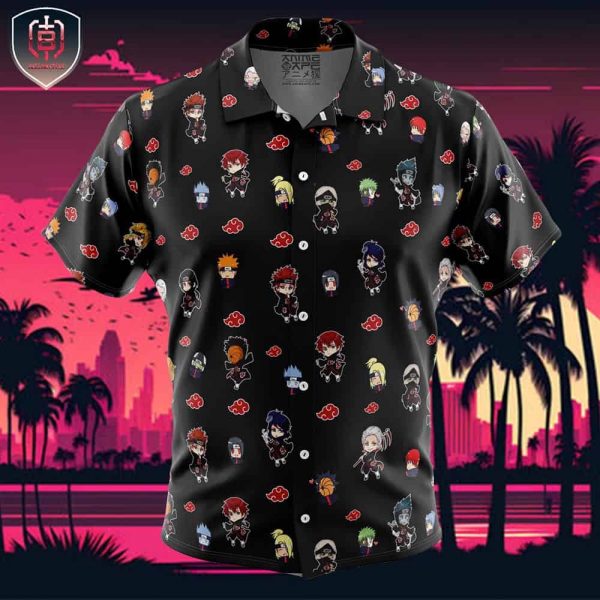 Chibi Akatsuki Pattern Naruto Beach Wear Aloha Style For Men And Women Button Up Hawaiian Shirt