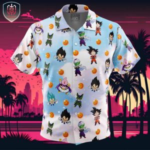 Chibi Dragon Ball Characters Pattern Beach Wear Aloha Style For Men And Women Button Up Hawaiian Shirt