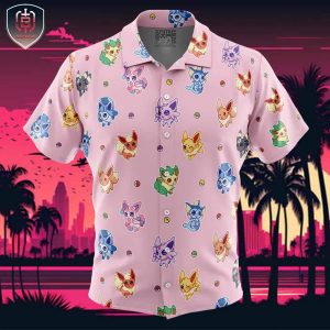 Chibi Eevelutions Pattern Pokemon Beach Wear Aloha Style For Men And Women Button Up Hawaiian Shirt
