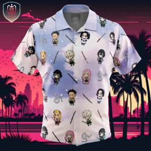 Chibi Hashira Pattern Demon Slayer Beach Wear Aloha Style For Men And Women Button Up Hawaiian Shirt
