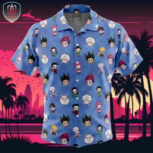 Chibi Hunter x Hunter Characters Pattern Beach Wear Aloha Style For Men And Women Button Up Hawaiian Shirt