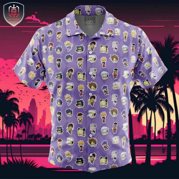 Chibi Jojos Bizarre Adventure Characters Pattern Beach Wear Aloha Style For Men And Women Button Up Hawaiian Shirt