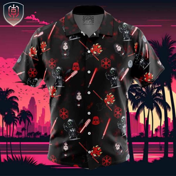 Chibi Sith Pattern Star Wars Pattern Beach Wear Aloha Style For Men And Women Button Up Hawaiian Shirt