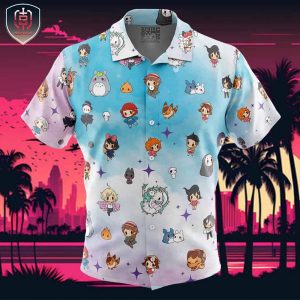 Chibi Studio Ghibli Pattern Beach Wear Aloha Style For Men And Women Button Up Hawaiian Shirt