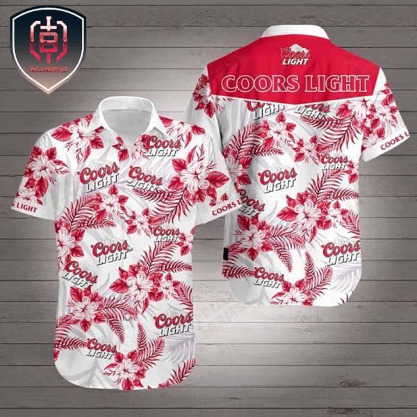 Coors Light Logo Hibiscus Flower Pattern Red White For Men And Women Aloha Hawaiian Shirt