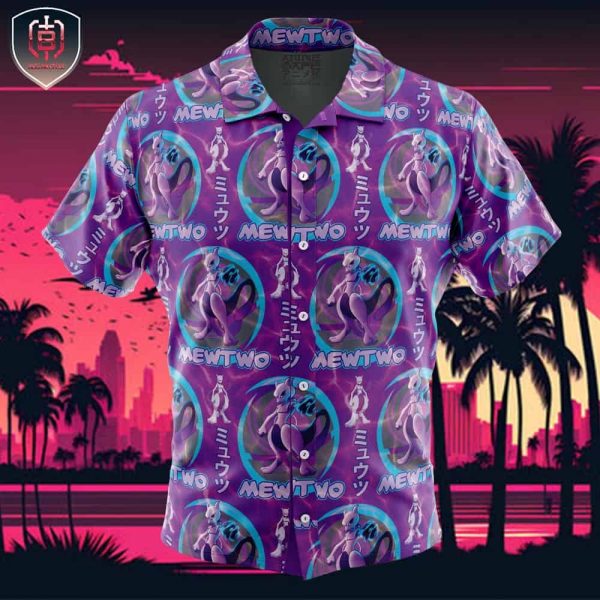 Cosmic Mewtwo Pokemon Beach Wear Aloha Style For Men And Women Button Up Hawaiian Shirt