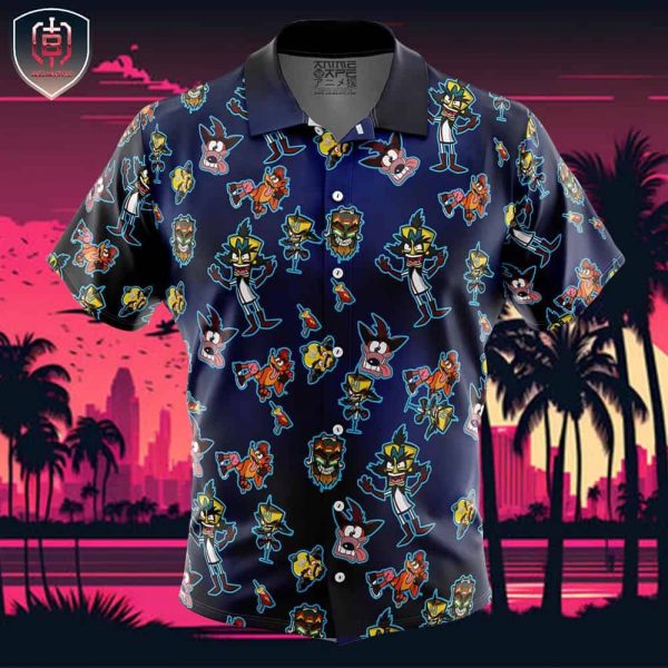 Crash and Dr Neo Pattern Crash Bandicoot Beach Wear Aloha Style For Men And Women Button Up Hawaiian Shirt