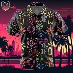Crest Symbols Digimon Beach Wear Aloha Style For Men And Women Button Up Hawaiian Shirt