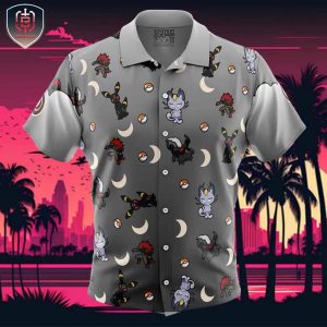 Dark Type Pattern Pokemon Beach Wear Aloha Style For Men And Women Button Up Hawaiian Shirt