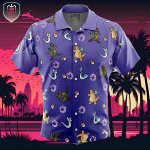 Dragon Type Pattern Pokemon Beach Wear Aloha Style For Men And Women Button Up Hawaiian Shirt