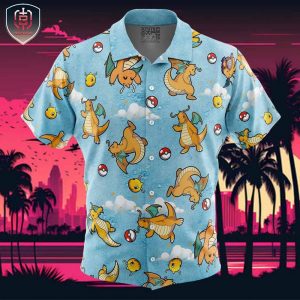Dragonite Pattern Pokemon Beach Wear Aloha Style For Men And Women Button Up Hawaiian Shirt