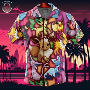 Eevee Evolutions Pokemon Beach Wear Aloha Style For Men And Women Button Up Hawaiian Shirt