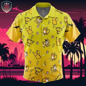 Electric Type Pattern Pokemon Beach Wear Aloha Style For Men And Women Button Up Hawaiian Shirt