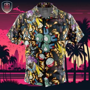 Electric Type Pokemon Pokemon Beach Wear Aloha Style For Men And Women Button Up Hawaiian Shirt