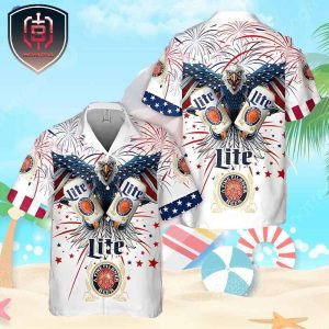 Miller Lite Beer Fireworks Eagle Independence Day Hawaiian Shirt