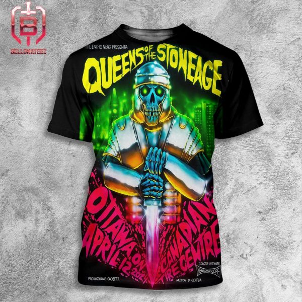 New Poster Of Queens Of The Stone Age The End Is Nero Presenta At Otawa On April 12th 2024 All Over Print Shirt