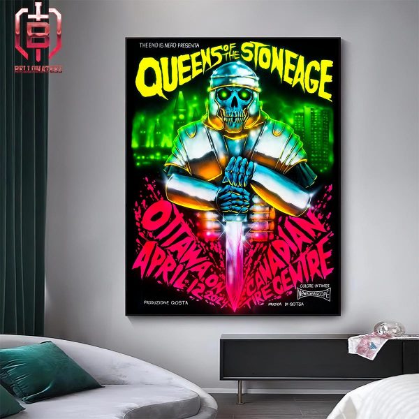 New Poster Of Queens Of The Stone Age The End Is Nero Presenta At Otawa On April 12th 2024 Home Decor Poster Canvas
