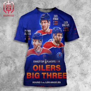 Big Three Of Edomonto Oilers Stats In Round 1 Vs Los Angeles Help Oilers Come To Round 2 Stanley Cup NHL Playoffs All Over Print Shirt