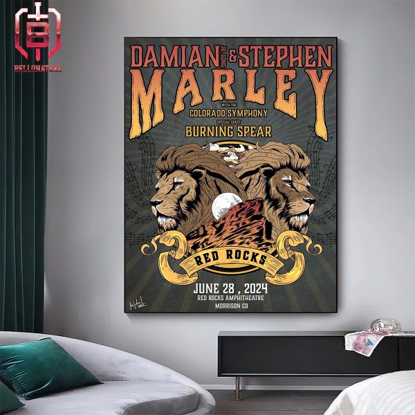 Damian Jr Gong And Stephen Marley Poster For Show At Red Rocks Amphitheatre In Morrison CO On June 28th 2024 Home Decor Poster Canvas
