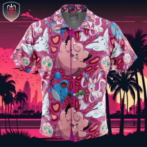 Fairy Type Pokemon Pokemon Beach Wear Aloha Style For Men And Women Button Up Hawaiian Shirt
