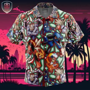 Fighting Type Pokemon Pokemon Beach Wear Aloha Style For Men And Women Button Up Hawaiian Shirt