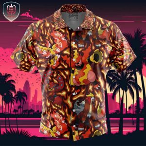 Fire Type Pokemon Pokemon Beach Wear Aloha Style For Men And Women Button Up Hawaiian Shirt