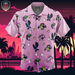 Flying Type Pattern Pokemon Beach Wear Aloha Style For Men And Women Button Up Hawaiian Shirt