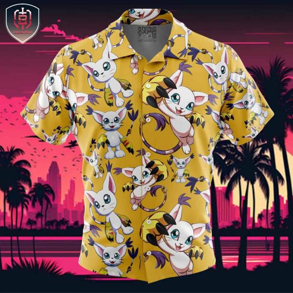 Gatomon Digimon Beach Wear Aloha Style For Men And Women Button Up Hawaiian Shirt