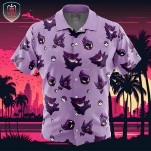 Gengar Pattern Pokemon Beach Wear Aloha Style For Men And Women Button Up Hawaiian Shirt