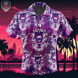 Ghostly Evolution Ghastly Haunter Gengar Pokemon Beach Wear Aloha Style For Men And Women Button Up Hawaiian Shirt