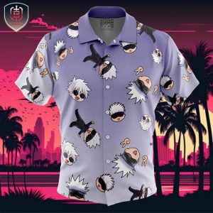 Gojo Satoru Pattern Jujutsu Kaisen Beach Wear Aloha Style For Men And Women Button Up Hawaiian Shirt