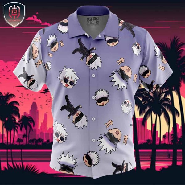 Gojo Satoru Pattern Jujutsu Kaisen Beach Wear Aloha Style For Men And Women Button Up Hawaiian Shirt