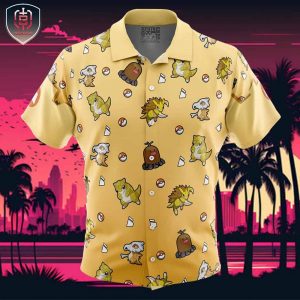 Ground Type Pattern Pokemon Beach Wear Aloha Style For Men And Women Button Up Hawaiian Shirt