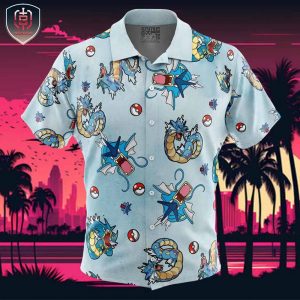 Gyrados Pattern Pokemon Beach Wear Aloha Style For Men And Women Button Up Hawaiian Shirt