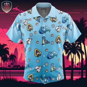 Ice Type Pattern Pokemon Beach Wear Aloha Style For Men And Women Button Up Hawaiian Shirt