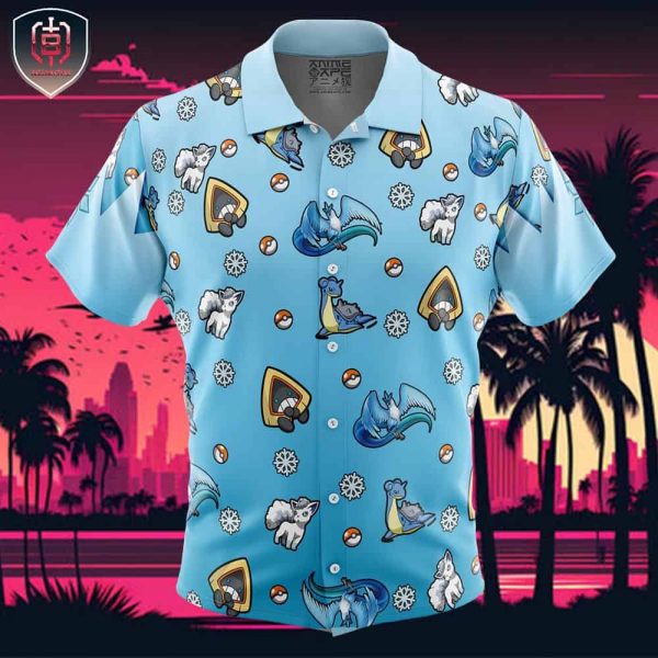 Ice Type Pattern Pokemon Beach Wear Aloha Style For Men And Women Button Up Hawaiian Shirt