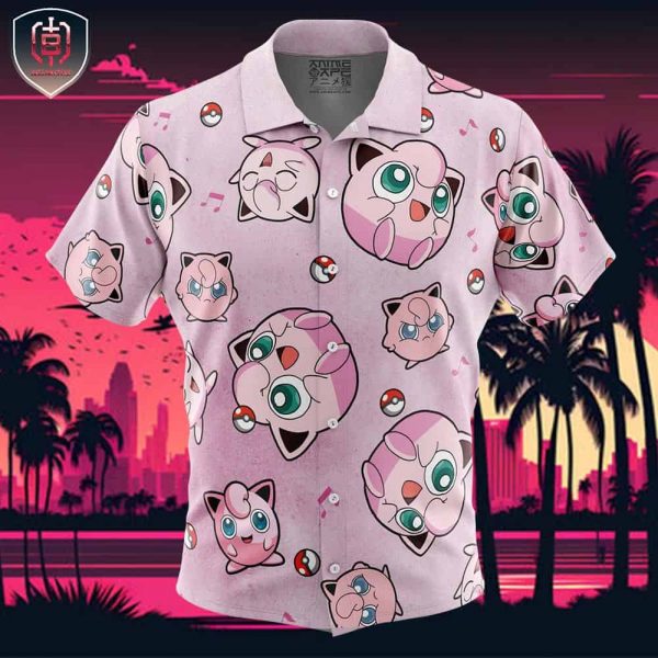 Jigglypuff Pattern Pokemon Beach Wear Aloha Style For Men And Women Button Up Hawaiian Shirt
