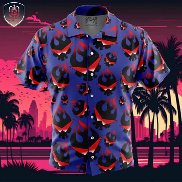 Kamina?s Great Flaming Skull Tengen Toppa Gurren Lagann Beach Wear Aloha Style For Men And Women Button Up Hawaiian Shirt