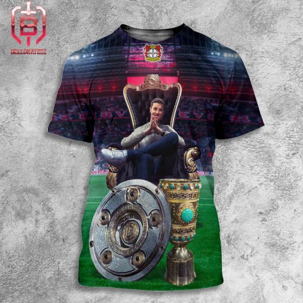 King Xabi Alonso With 2 Cups With Bayer 04 Leverkusen And Undefeated In Germany Season 2023-2024 All Over Print Shirt