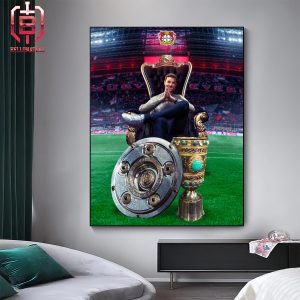 King Xabi Alonso With 2 Cups With Bayer 04 Leverkusen And Undefeated In Germany Season 2023-2024 Home Decor Poster Canvas