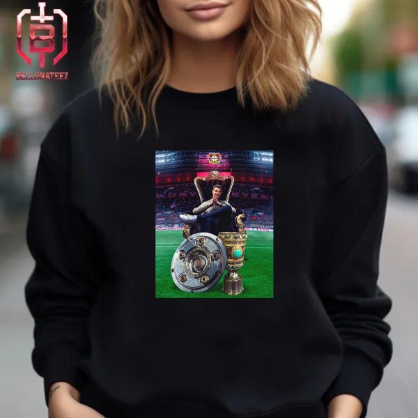 King Xabi Alonso With 2 Cups With Bayer 04 Leverkusen And Undefeated In Germany Season 2023-2024 Unisex T-Shirt