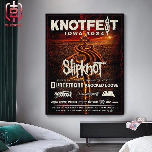 Knotfest Iowa Returns September 21 2024 Special Night 25th Anniversary Event At Water Park In Des Moines IA Home Decor Poster Canvas