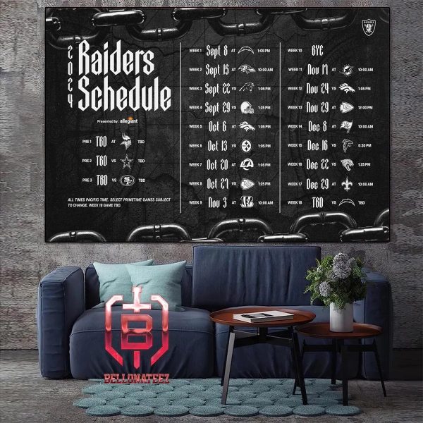 Las Vegas Raiders Announced Their New Season NFL 2024 Schedule Home Decor Poster Canvas