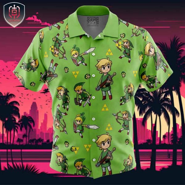 Link Pattern Legend of Zelda Beach Wear Aloha Style For Men And Women Button Up Hawaiian Shirt