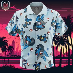 Lucario Pattern Pokemon Beach Wear Aloha Style For Men And Women Button Up Hawaiian Shirt