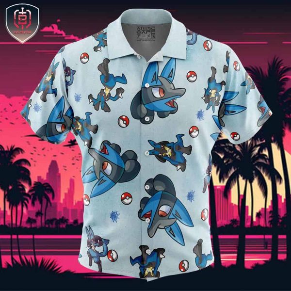 Lucario Pattern Pokemon Beach Wear Aloha Style For Men And Women Button Up Hawaiian Shirt