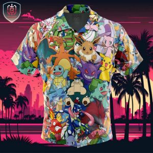 Magical Creatures Pokemon Beach Wear Aloha Style For Men And Women Button Up Hawaiian Shirt