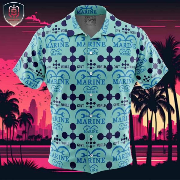 Marine x World Government One Piece Beach Wear Aloha Style For Men And Women Button Up Hawaiian Shirt