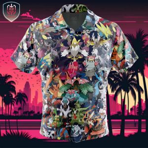 Mega Evolution Pokemon Beach Wear Aloha Style For Men And Women Button Up Hawaiian Shirt