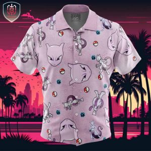 Mewtwo Pattern Pokemon Beach Wear Aloha Style For Men And Women Button Up Hawaiian Shirt